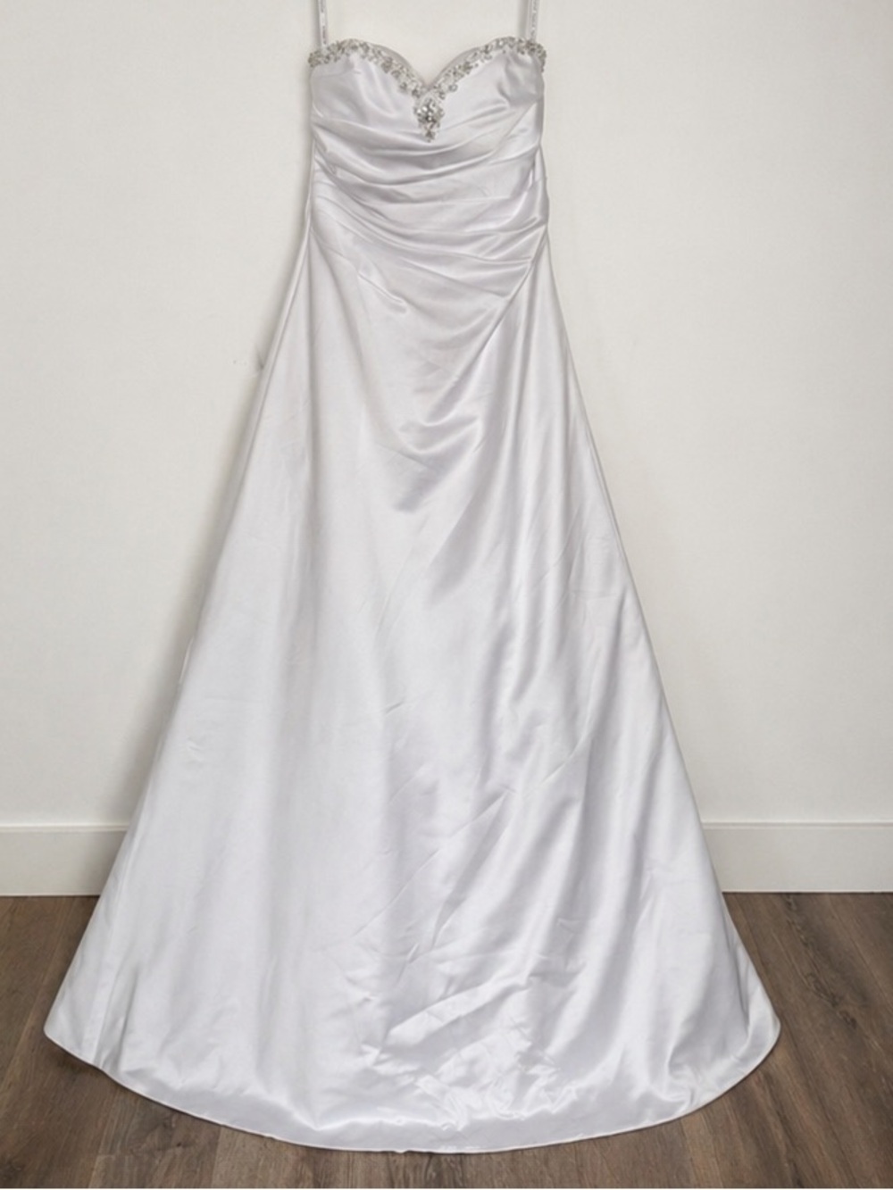 Alfred Angelo Strapless Beaded Sweetheart Satin Wedding Gown - White size 12